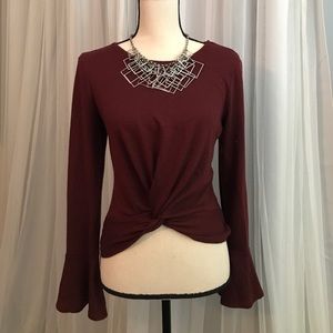 Burgundy blouse with flared sleeve